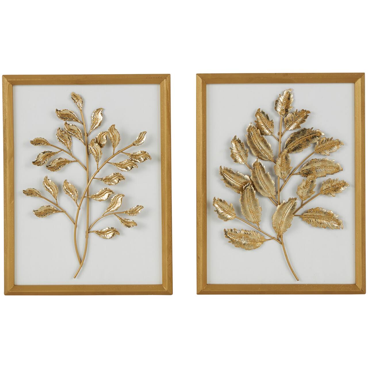 Gold Wood Leaf 3D Wall Décor with Beveled Frame Set